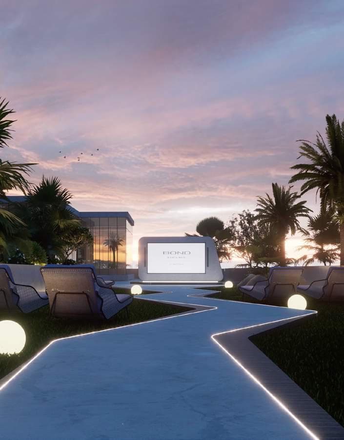 Outdoor Cinema With Cozy Bean-Bag Seating Area