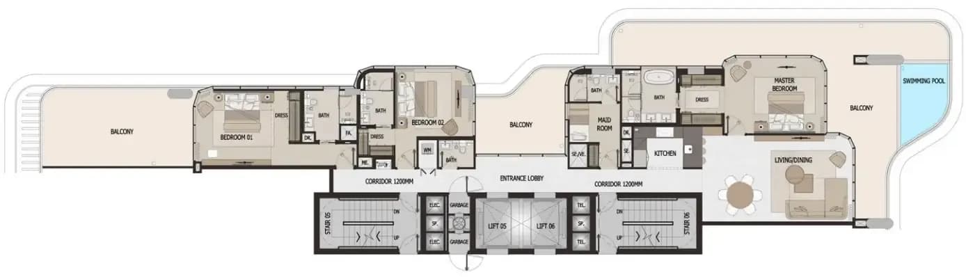 Vitalia Palm Jumeirah Residences 3 Bedroom