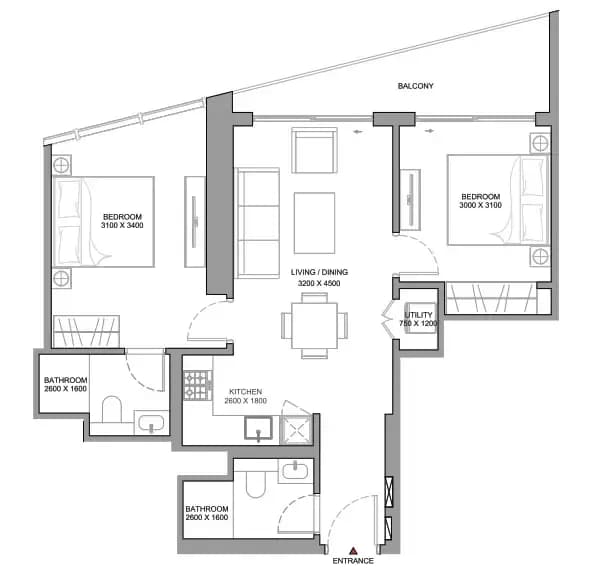 The Serene at Sobha Central 2 Bedroom