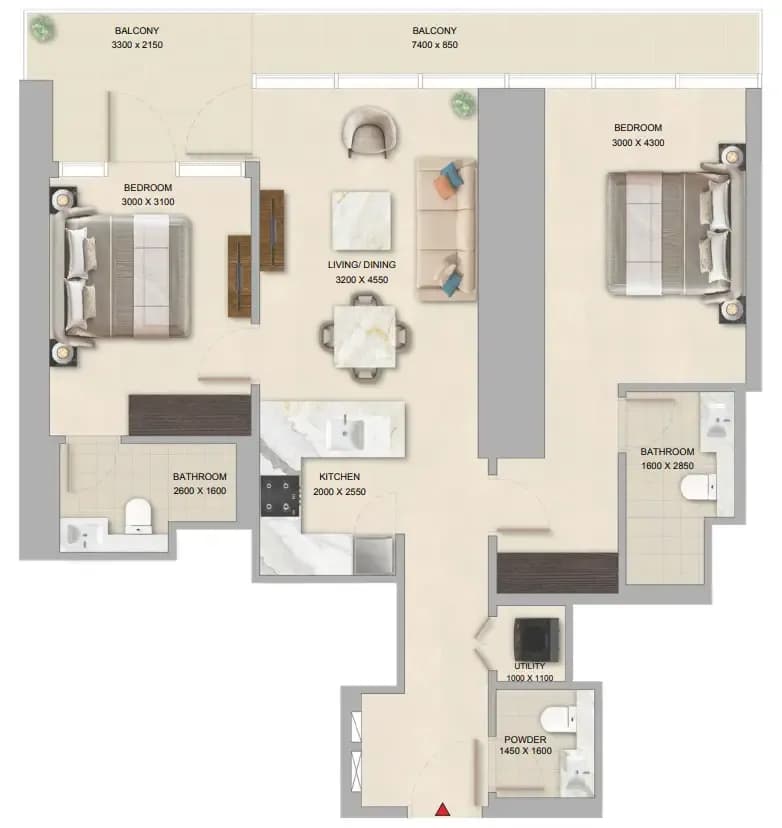 The Pinnacle at Sobha Central 2 Bedroom