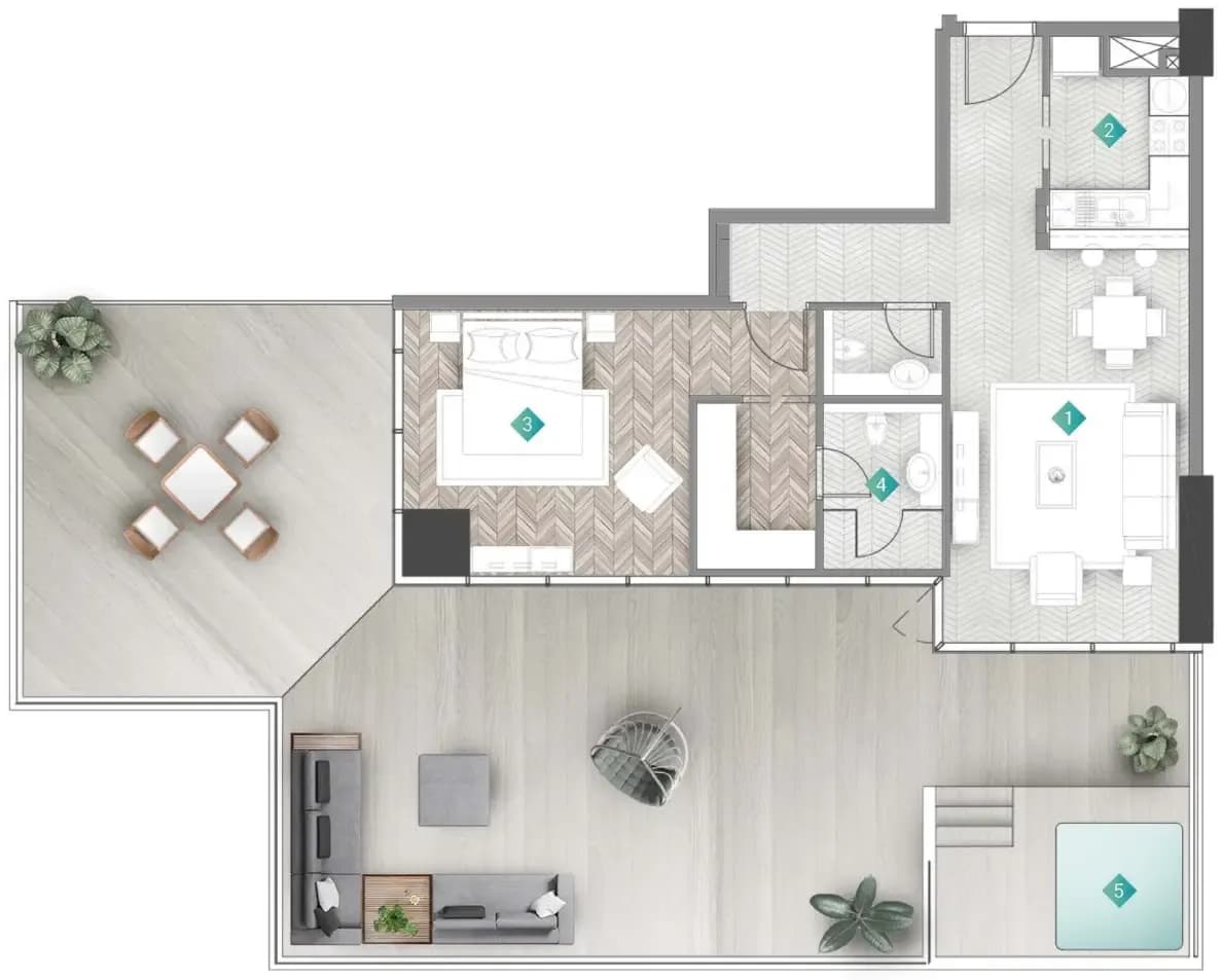 Moonstone Interiors by Missoni 1 Bedroom