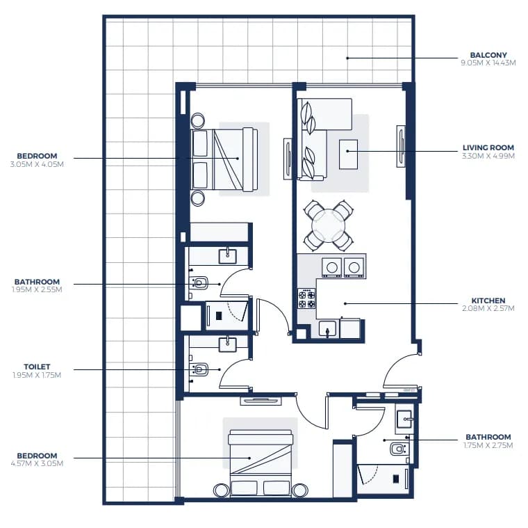 Adeba Azizi Residence ( Creek Views 3) 2 Bedroom