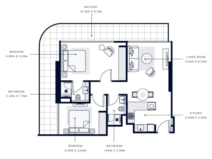 Azizi Grand 2 Bedroom