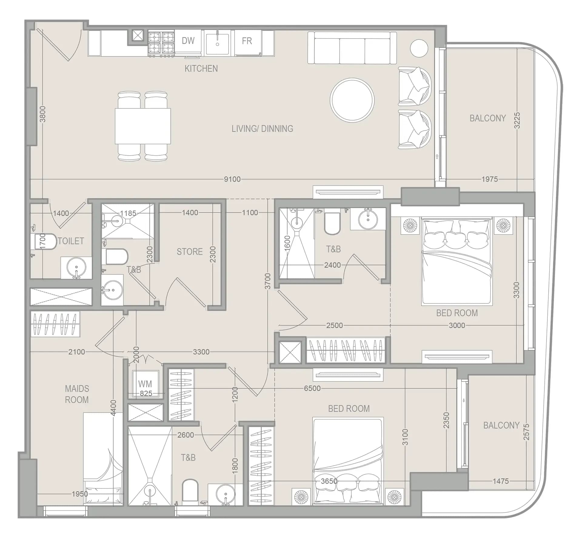 FLU1D One 2.5 Bedroom