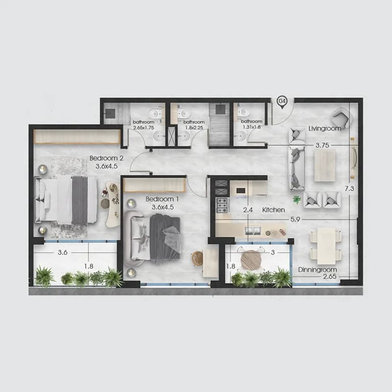 Ethan 2 Bedroom