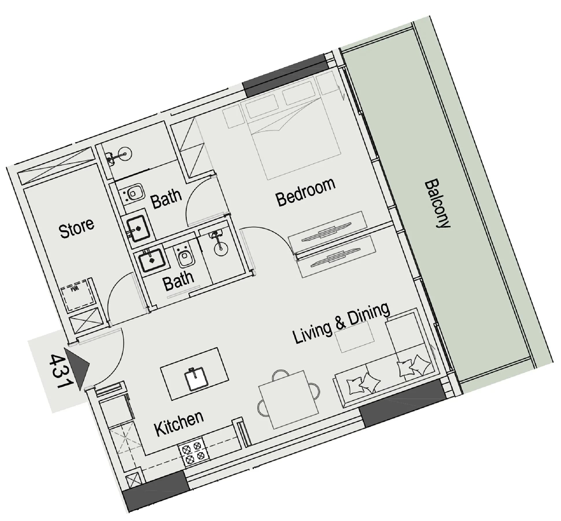 15 Cascade Featured by Versace Ceramics 1 Bedroom