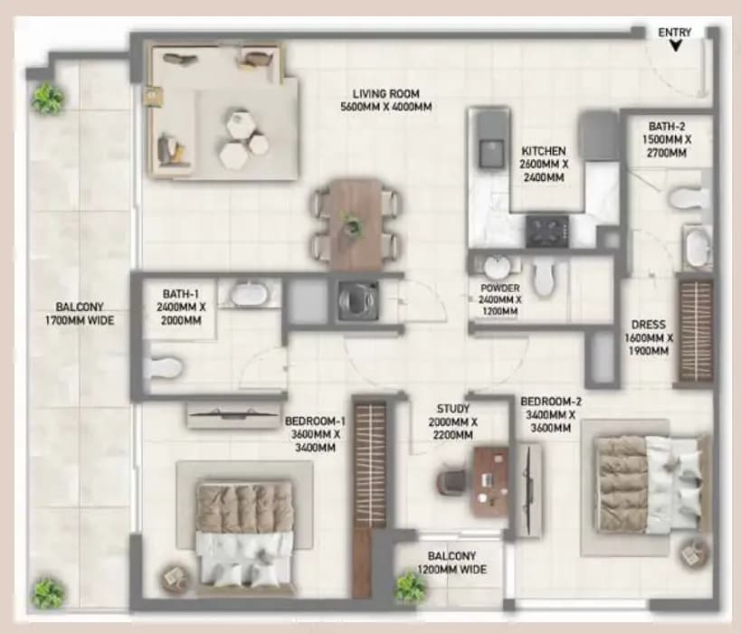 Blossom 40 2.5 Bedroom