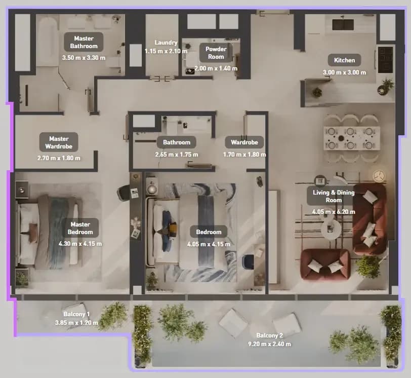 Luluat Marina at Al Raha 2 Bedroom