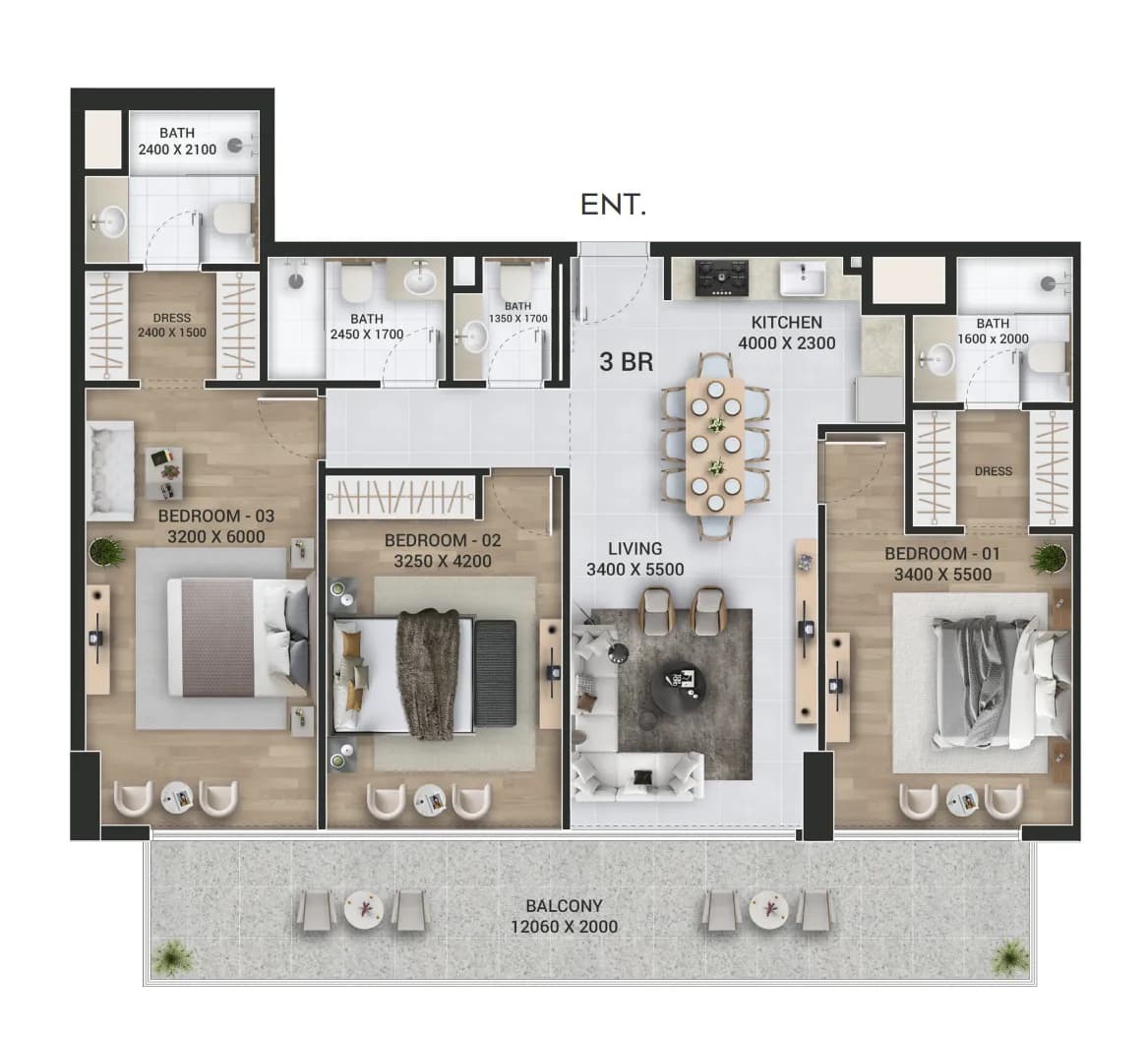 Empire Downtown - Jebel Ali 3 Bedroom