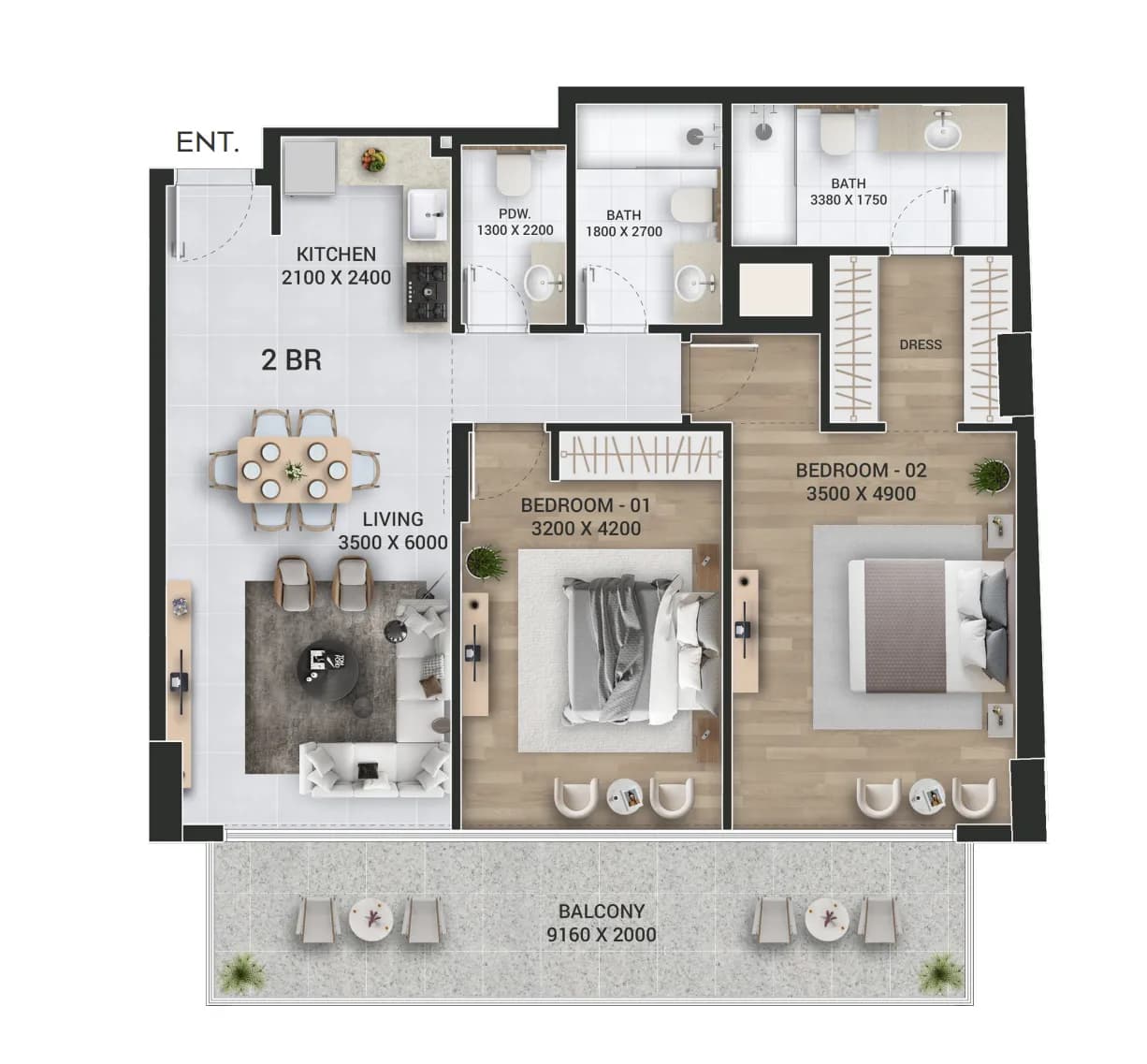 Empire Downtown - Jebel Ali 2 Bedroom